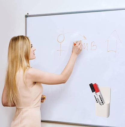 Magnetic Marker Holder Pen Holder for Whiteboard or Fridge Magnet Pencil Cup Storage Organizer for Classroom Office Home Locker and Metal Cabinets Media Organizer Storage 2Pack(White) (White)