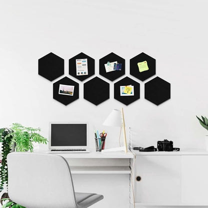 12" Large Bulletin Board with 30 Push Pins, Pack of 8 Hexagon Felt Pin Board Notice Boards for Home Office Kitchen, Felt Wall Tiles for Photos Memos