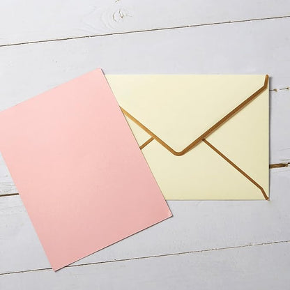 50 Pack Cream Color A4 Envelopes 4x6 Self-Adhesive V Flap Envelopes with Gold Border for Office, Greeting Card, Wedding, Graduation, Baby Shower, Parties, Invitations (4.25x6.25 inches)