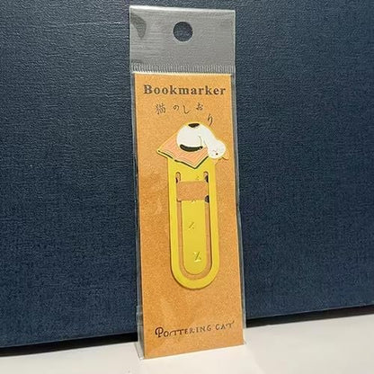 Cute White Sleeping Cat Metal Bookmark for Cat Lovers Book Marker Lovely School Office and Home Supplies, Bookmarks