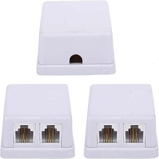 Phone Jack Surface Mount Splitter Box, White, 3 Pack, Dual Port Phone Jack Box with RJ11 6P4C Female Jacks for RJ11 Devices, Landline Phone, Fax or Answering Machine