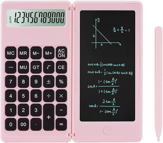 Desk Calculator, Desktop Small Calculator with Writing Notepad, Basic 4-Function Math Large Button Calculator, School Supplies for Kids, Middle/High School Students (Pink)