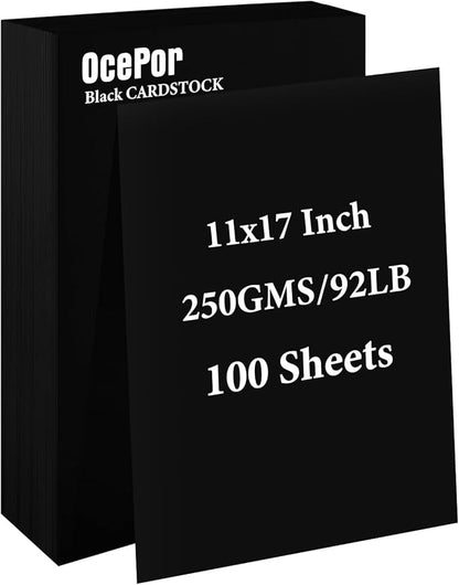 100 Sheets Black Cardstock 11” x 17”, 92lb/250gsm Card Stock, Thick Card Stock Paper, Heavy Cardstock Paper for Printer, Resume, Scrapbooks, Art, Crafts, Business Cards