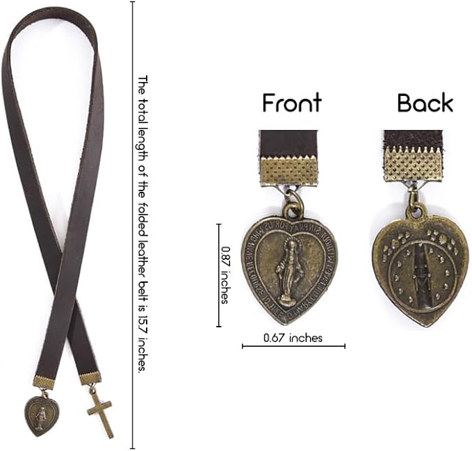 Bookmark, Handmade Catholic Prayer Bookmarks with Long Leather Strap, Heart-Shaped Virgin Mary Book Mark, Ideal Christian Gift (Style 2)