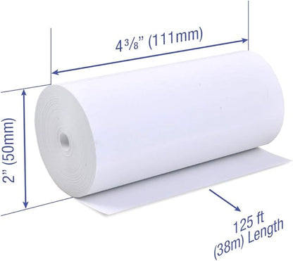 4 3/8 x 125 feet x 16 rolls CORELESS BPA Free Thermal Paper Rolls for Zebra QLn420 and Star TSP800 Mobile Thermal Receipt Printers. 50mm diameter