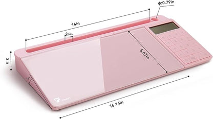 TOWON Desktop Whiteboard with Electronic Calculator and Mirror, Pink Desk Glass Whiteboard Organized, Glass Desktop Dry Erase Board with Accessories for Home Office Supply, Keyboard Dry Erase Notepad