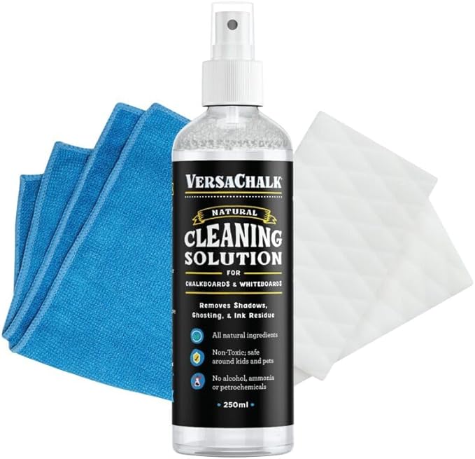 VersaChalk 100% Natural Chalkboard Dry Erase Cleaner Spray 250 mL - Erase Liquid Chalk Markers Ink - For Chalkboard, Whiteboard, and Dry Erase Surfaces