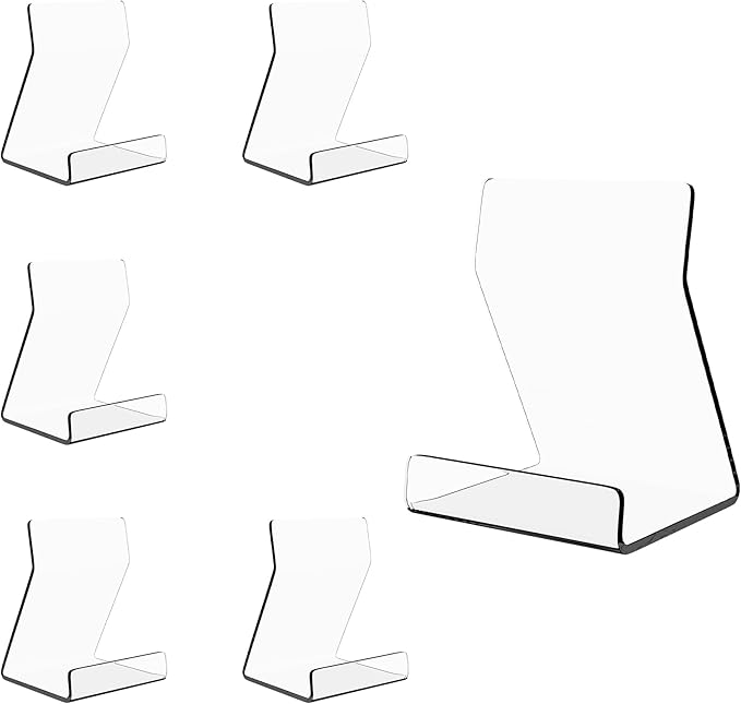 Boloyo Acylic Upright Display Stand, 6PC 4 Inch Clear Display Holder Easel Base Picture Frame for Home Office School Store to Display Book, Vinyl Record, Album, LP Cover, Artworks, CDs