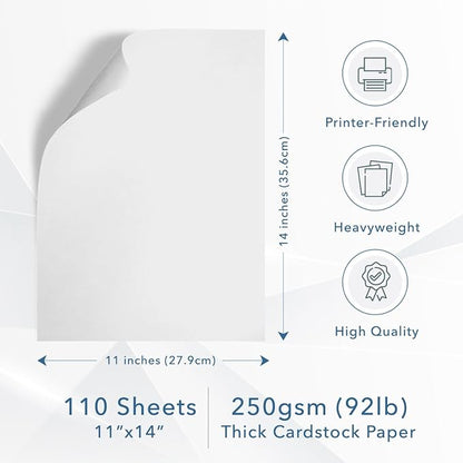MOS Cardstock Paper – 11” x 14”, 250 GSM, 110 Sheets – Heavyweight White Poster Board Paper for Menus, Certificates & Crafts – Smooth Finish, Printer-Friendly