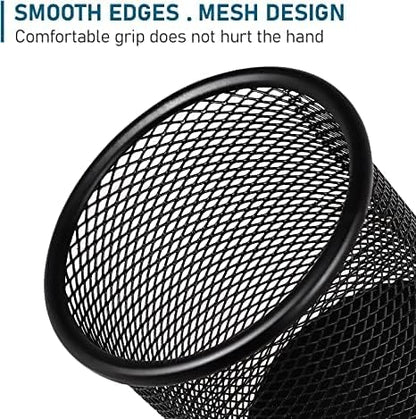 QYH Metal Pencil Holder for Desk Mesh Pen Cup 2 Packs Black Pen Organizer Office 3.54x3.93 Inch