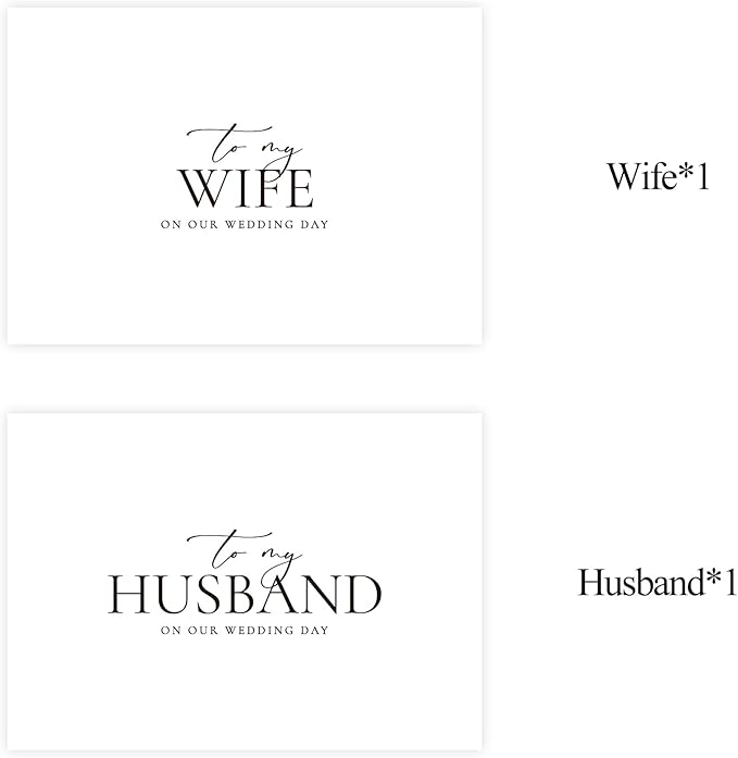 Set of 2 Wedding Cards for Husband and Wife with Matching Envelopes, To My Husband on our Wedding Day Card, To My Wife on our Wedding Day Card. （Husband/Wife A）