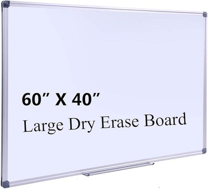 Large 60 x 40-in Magnetic Dry Erase Board with Pen Tray| Wall-Mounted Aluminum Message Presentation Memo White Board for Office Home and School