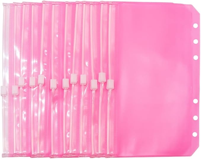 Pink PVC Binder Pockets 12pcs A6 Binders Zipper Pouch Bag Loose Leaf 6 Holes PVC Zip Organizer Folder for Journal Budget Filing Pocket Bags