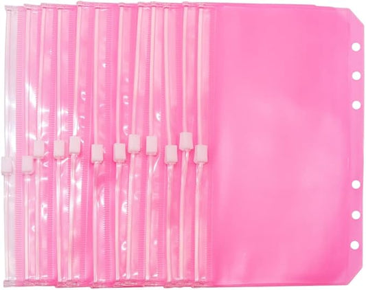 Pink PVC Binder Pockets 12pcs A6 Binders Zipper Pouch Bag Loose Leaf 6 Holes PVC Zip Organizer Folder for Journal Budget Filing Pocket Bags