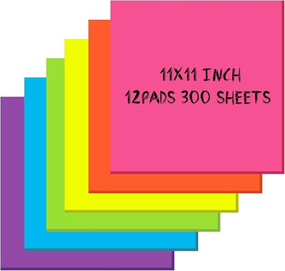 Zubebe 12 Pads 11 x 11 Inch Large Sticky Notes Jumbo Bright Colors Sticky Notepads Self Stick Note Square Memo Post Stickies for Office School, 25 Sheets/pad (Stylish Color)