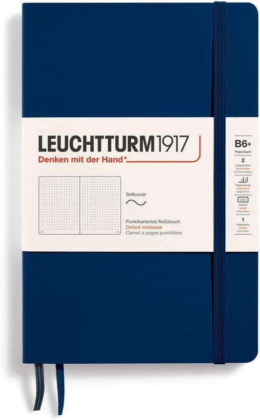 LEUCHTTURM1917 - Notebook Softcover Paperback B6+ - 123 Numbered Pages for Writing and Journaling (Dotted, Navy)