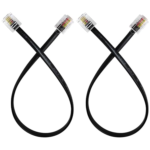 Phone Cable 1 Foot Short Telephone Line Cord with RJ11 6P4C Connectors for Landline Phone, Fax Machine and Modem, for Both in-Wall and Out-Wall Using, Black, 2 Pack, AV04601