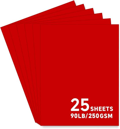 25Sheets Red Cardstock Paper, 8.5 x 11 Card stock for Cricut, Thick Construction Paper for Card Making, Scrapbooking, Craft 90 lb / 250 gsm
