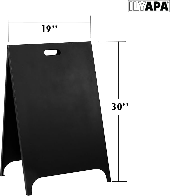 Ilyapa Modern All Metal Double Sided A Frame Chalkboard Sidewalk Sign- 19 x 30 inch Magnetic Chalk Menu Board Restaurant & Vendor Display Supplies for Outdoor Indoor Wedding Event Welcome