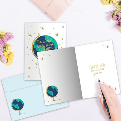 Tree-Free Greetings Teacher Appreciation Cards - Artful Designs - 1 Card + Matching Envelopes - Made in USA - 100% Recycled Paper - 5"x7" - Lighthearted, For Teacher, The World Needs (GO64418)