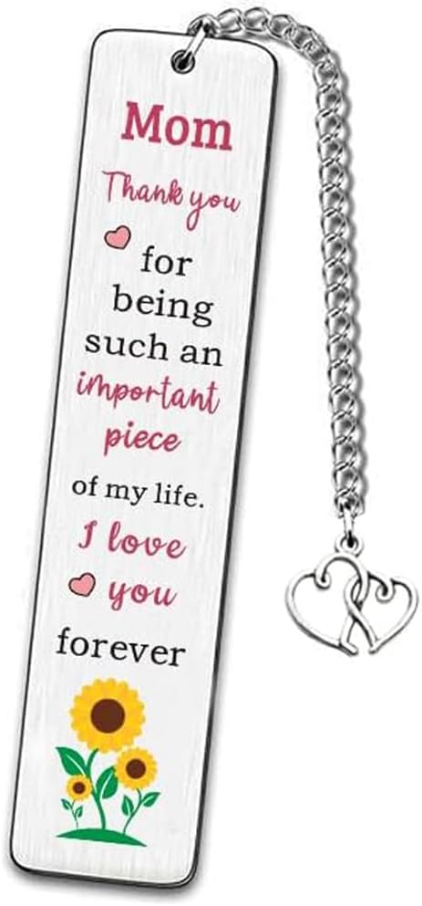 Cute Bookmarks Mother’s Day Gift for Mom Form Daughter Son, Funny Stainless Steel Engraved Bookmark with Love Chain for Women Reading Gifts