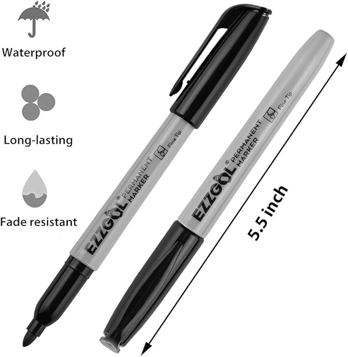 Permanent Markers Bulk, 72 Pack Black Permanent Marker Set, Fine Tip, Waterproof Markers, Premium Smear Proof Pens, Waterproof, Quick Drying, Office Supplies for School, Office, Home