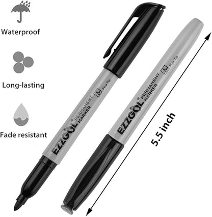 Permanent Markers Bulk, 72 Pack Black Permanent Marker Set, Fine Tip, Waterproof Markers, Premium Smear Proof Pens, Waterproof, Quick Drying, Office Supplies for School, Office, Home