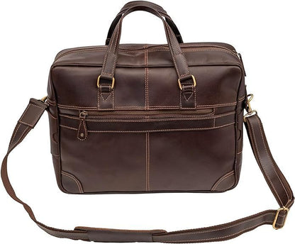 Brown Leather Laptop Bag - Stylish 16 Inch Computer Case for Men and Women - Genuine Leather Briefcase with Multiple Pockets and Shoulder Strap