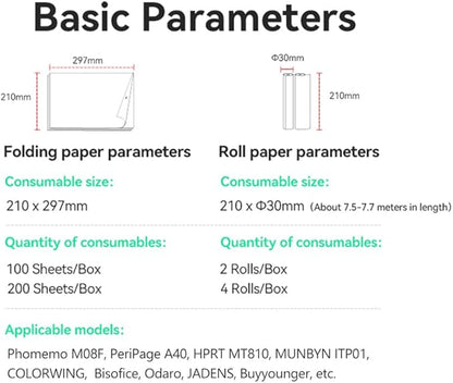 A4 Thermal Printer Paper 4 Roll, 8.3 inches Wide, Fax Paper, Compatible with PeriPage A40, M08F, MT810 and Other Portable Thermal Printers (4 Rolls | 8.3''x23')