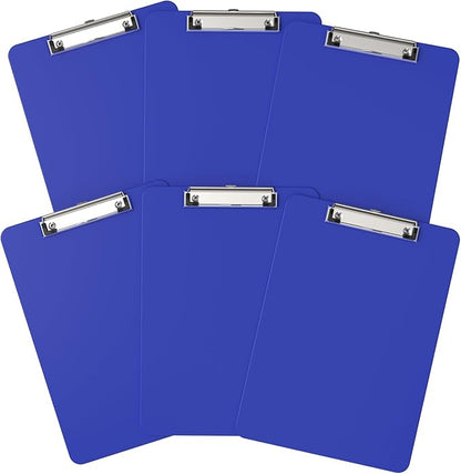 Plastic Clipboards 6 Pack, A4 Blues Clip Board 8.5x11 for Classroom, Students, Kid, Woman, Size 9" x 12.5" with Low Profile Clip, Office & School Supply