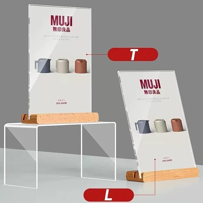 Acrylic Sign Holder A4/A5/A6 Menu Displays Double Sided, Wood Base Table Top Sign Stand (Horizontal A4 297×210mm/11.69×8.27 inches)