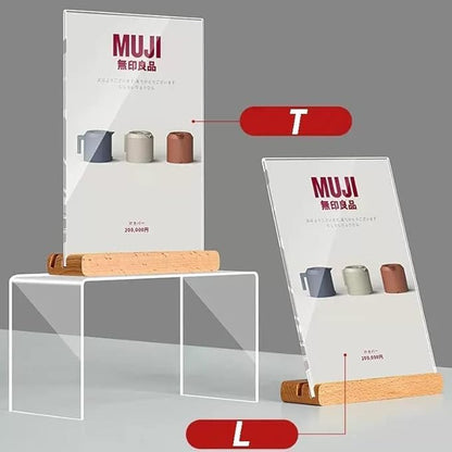 Acrylic Sign Holder A4/A5/A6 Menu Displays Double Sided, Wood Base Table Top Sign Stand (Vertical A6 105×148mm/4.13×5.83 inches)