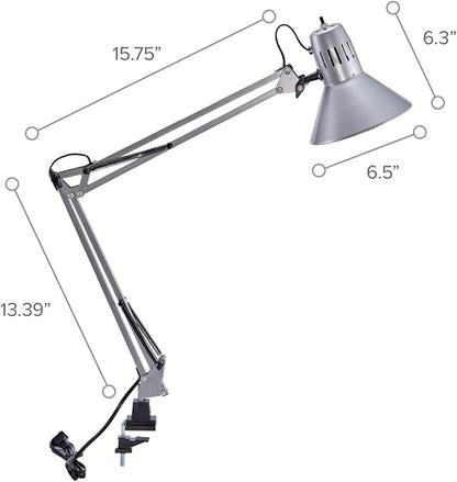 Bostitch Office VLF100-SLV Swing Arm Desk Lamp with Clamp Mount, 36" Reach with Multi-Joint Adjustment, Includes Replaceable LED Bulb (VLF), Silver