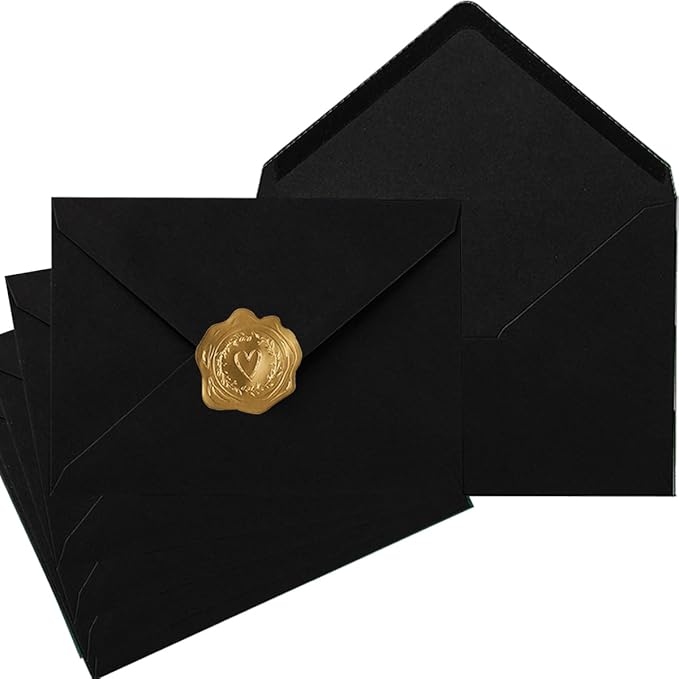 50 Pack A6 Envelopes for 4 x 6 Greeting Cards, Birthday Party, Photos, Baby Shower and Wedding Invitation Cards, 6 1/2 x 4 3/4 Inches (Black)