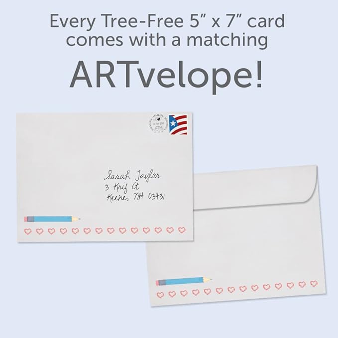 Tree-Free Greetings Teacher Appreciation Cards - Artful Designs - 2 Cards + Matching Envelopes - Made in USA - 100% Recycled Paper - 5"x7" - Lighthearted, For Teacher, Teacher Mind and Heart (GT64455)