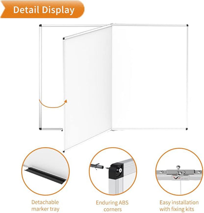 VIZ-PRO Large Dry Erase White Board/Magnetic Foldable Whiteboard, 72 X 40 Inches, Silver Aluminium Frame