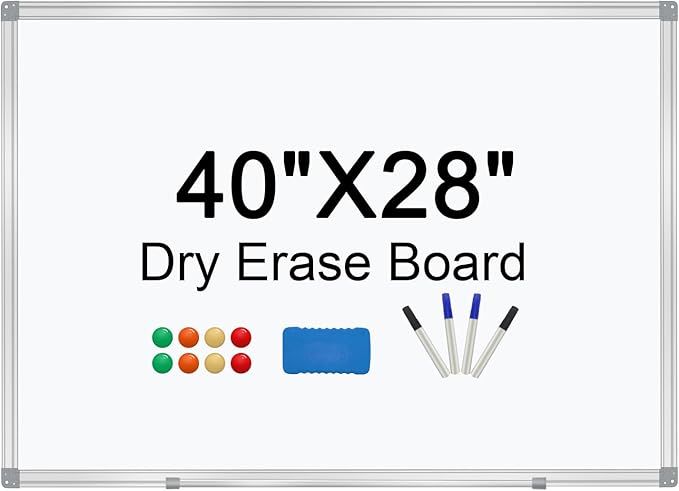 H-Qprobd Dry Erase Board for Wall Aluminum Presentation Magnetic Whiteboard with Long Pen Tray, Wall-Mounted White Board for School, Office and Home (40"x28")