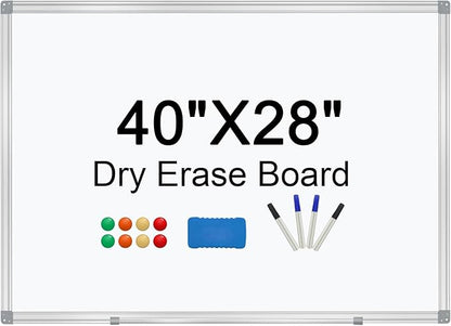 H-Qprobd Dry Erase Board for Wall Aluminum Presentation Magnetic Whiteboard with Long Pen Tray, Wall-Mounted White Board for School, Office and Home (40"x28")