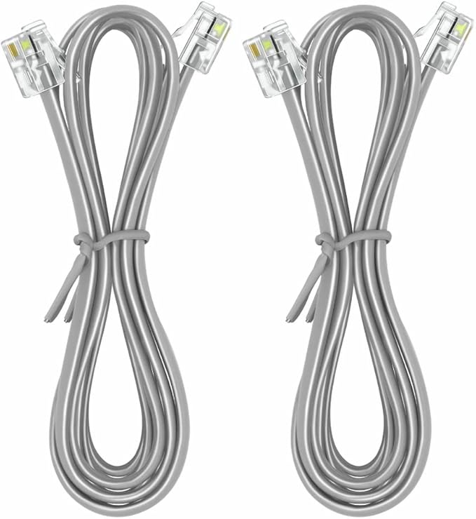 NECABLES 2Pack Phone Cord 15 ft Telephone Cord Phone Cable RJ11 6P4C Male to Male for Landline Phone and Fax - 15 Feet