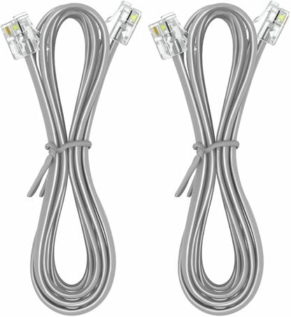 NECABLES 2Pack Phone Cord 15 ft Telephone Cord Phone Cable RJ11 6P4C Male to Male for Landline Phone and Fax - 15 Feet