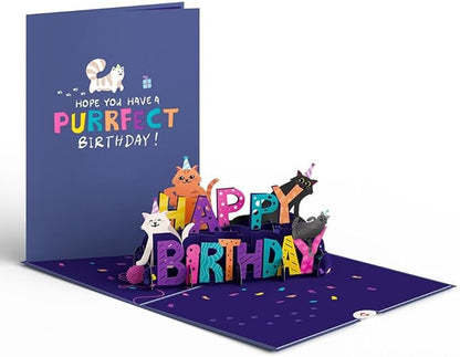 Lovepop Birthday Pop-Up Card for Her, Him, Men, Women - 3D Animal Greeting Cards - Purrfect Birthday - 5" x 7" - Blank Notecard & Envelope Included