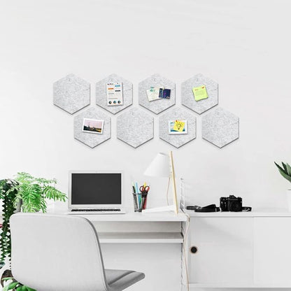 12" Large Bulletin Board with 30 Push Pins, Pack of 8 Hexagon Felt Pin Board Notice Boards for Home Office Kitchen, Felt Wall Tiles for Photos Memos
