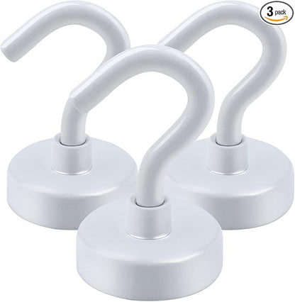 DIYMAG Magnetic Utility Hooks, 30Lbs Heavy Duty Rare Earth Neodymium Magnet Hooks with Nickel Coating for Kitchen, Garage, Cruise, Classroom, Workplace and Office etc, 3 Packs (White)