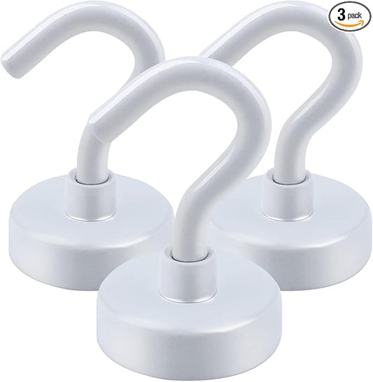 DIYMAG Magnetic Utility Hooks, 30Lbs Heavy Duty Rare Earth Neodymium Magnet Hooks with Nickel Coating for Kitchen, Garage, Cruise, Classroom, Workplace and Office etc, 3 Packs (White)