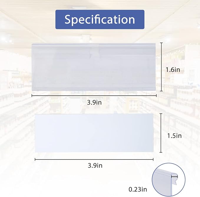 Diteje 20 Pack Plastic Wire Shelf Label Holder,Shelving Rack Retail Sign Hook Labels Clip On with Paper Inserts, 3.94x1.50inch