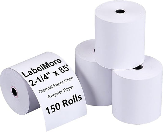 LabelMore 2-1/4" X 85' Thermal Receipt Paper, Credit Card Paper Rolls Thermal, Cash Register Roll, Premium Pos Thermal Printer Paper (150 Rolls)
