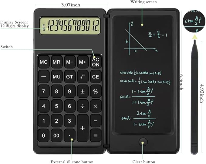 Desk Calculator, Desktop Small Calculator with Writing Notepad, Basic 4-Function Math Large Button Calculator, School Supplies for Kids, Middle/High School Students (Black)