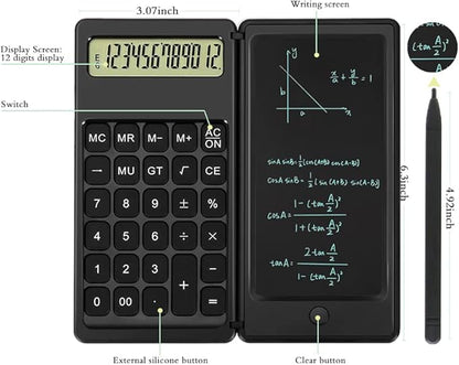 Desk Calculator, Desktop Small Calculator with Writing Notepad, Basic 4-Function Math Large Button Calculator, School Supplies for Kids, Middle/High School Students (Black)