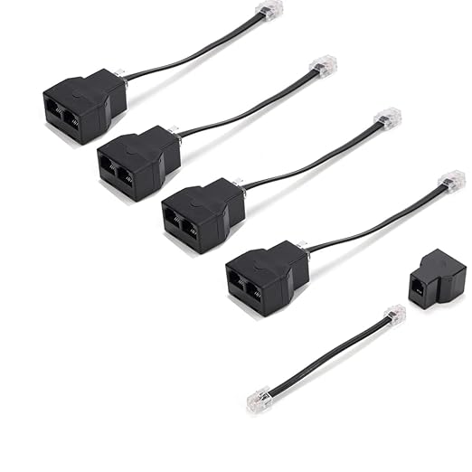 Phone Line Splitter,Telephone Splitter,with RJ11 6P4C Plugs,Suitable for Telephone,Fax Machine (Black / 5 Pack)