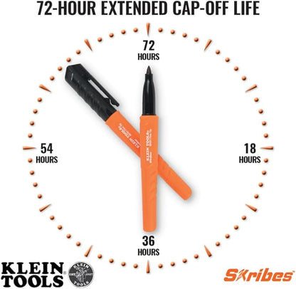 Klein Tools 8610112 Skribes Fine Tip Permanent Markers, Professional-Grade Ink, Multi-Surface Jobsite Marker for Wet, Dry and Oily Surfaces, Black, 12-Pack